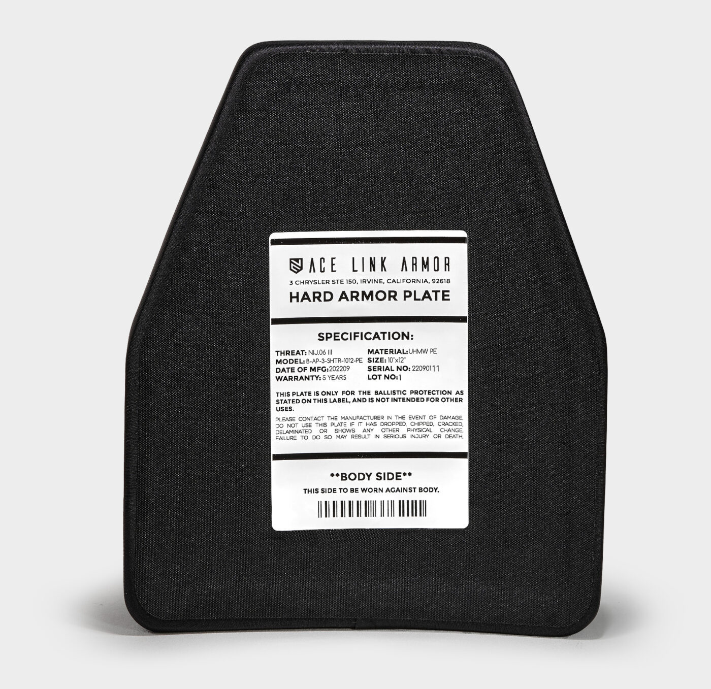 Level 3 Body Armor Swimmers Cut - Neutrally Buoyant Rifle Plate