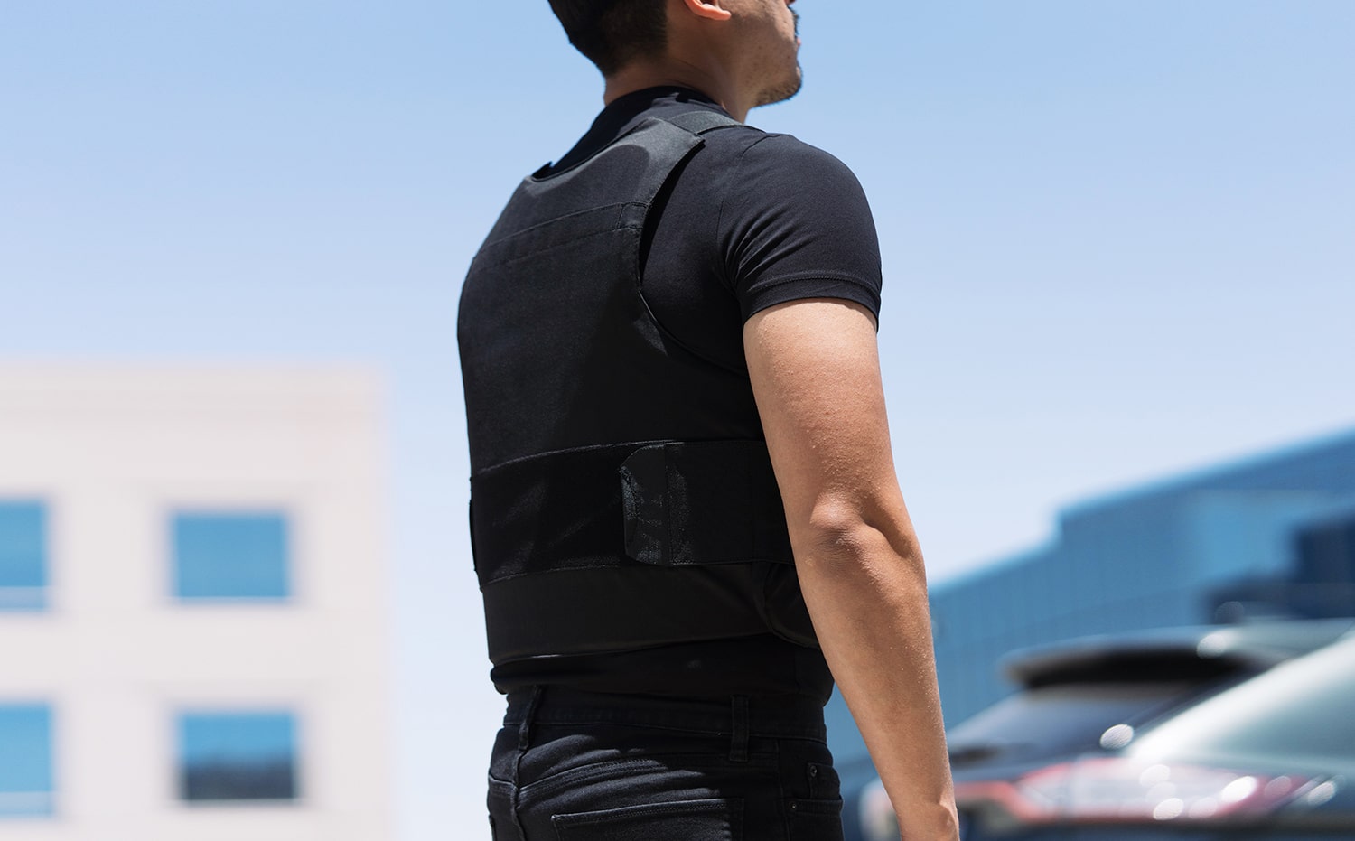 Security Guard wearing Enhancer Concealable Bulletproof Vest Level IIIA Standard