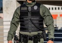 Police Officer wearing Patrol Bulletproof Vest in Black