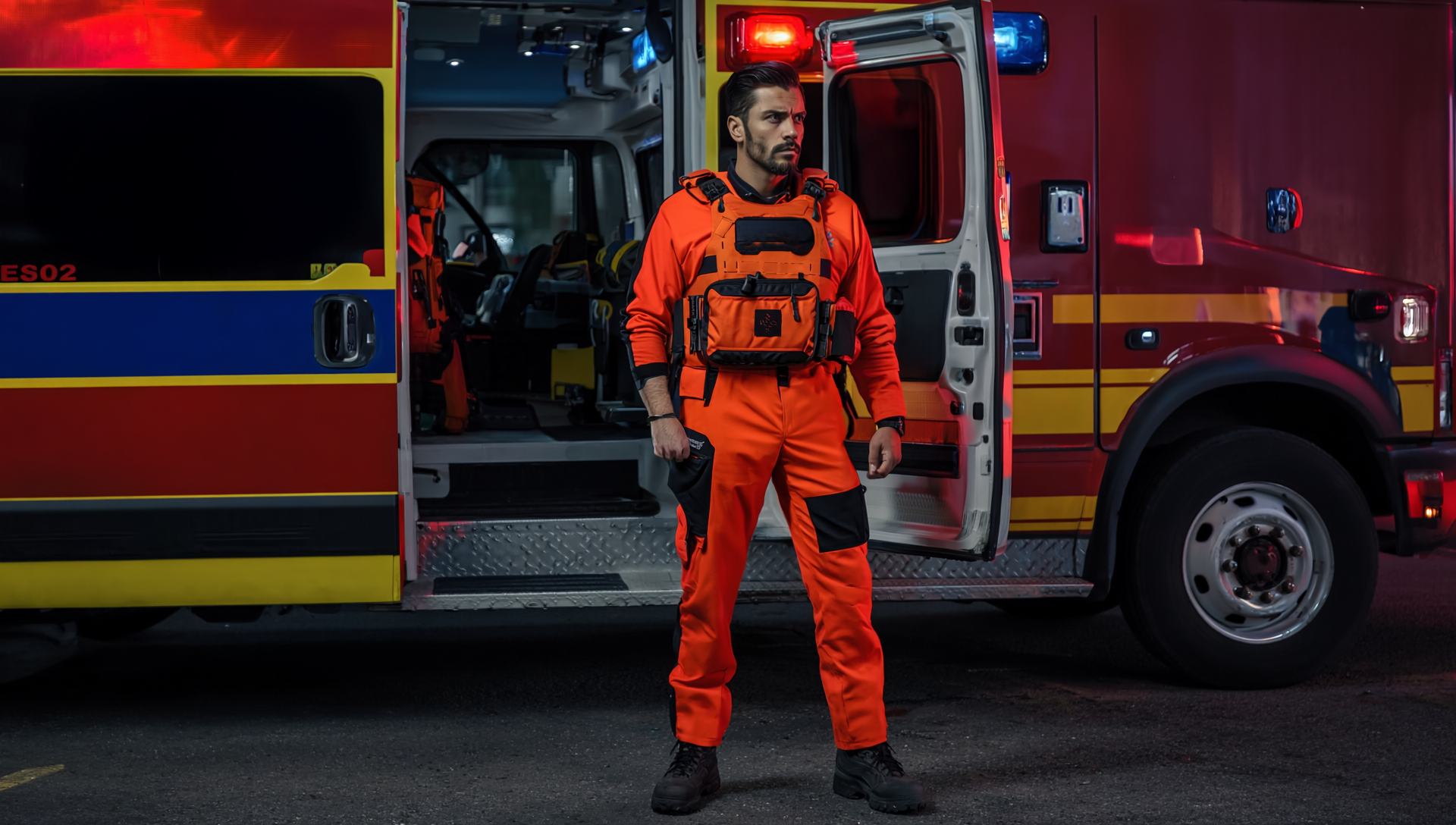 Gen4 A full body shot from the side of A medic from the first image wearing a medic vest st 13926655