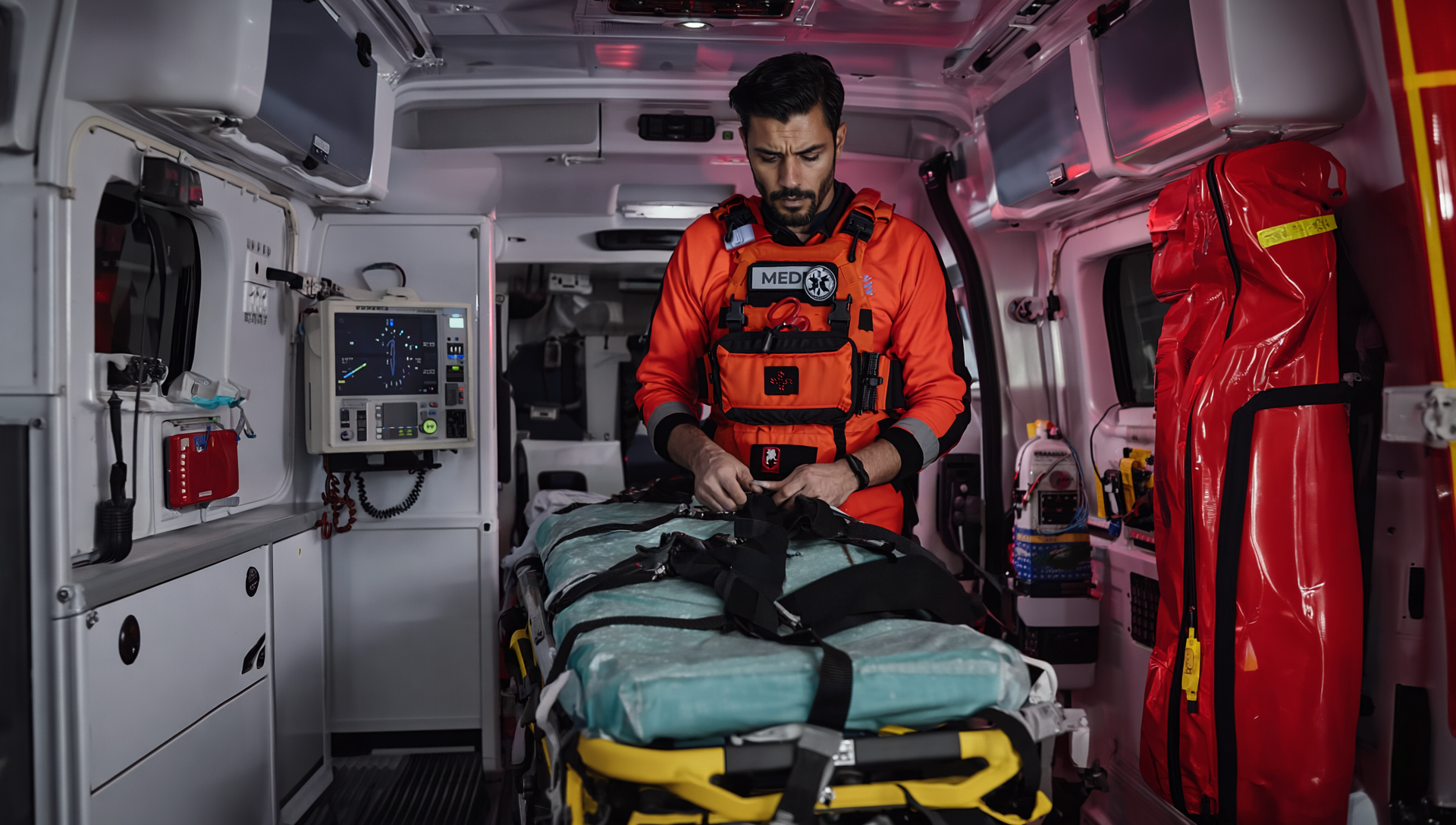 Gen4 A medic from the first image wearing a medic standing inside an ambulance from the seco 5786457