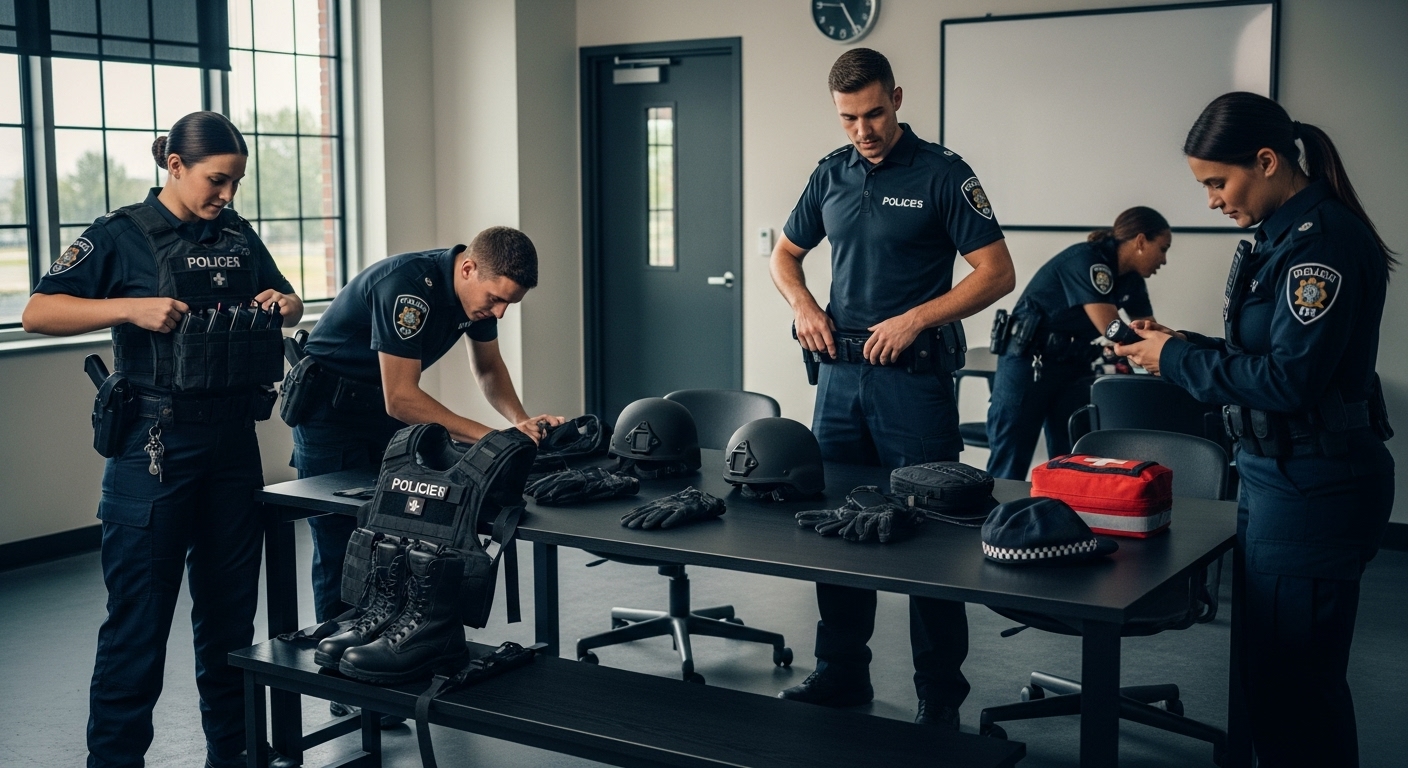 police gear, equipment, briefing